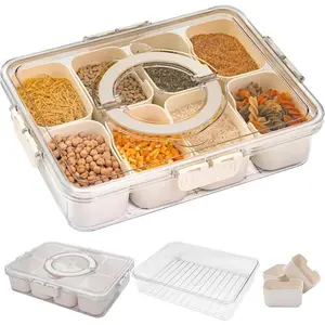 8-Pack Removable Snackle Box - BPA-Free Food-Grade Air-Tight Divided Container, Stackable Leak-Proof with Secure Lid & Handle, Microwave/Dishwasher Safe for Picnics/Kids Lunches/Party Platters/Pantry Storage/Travel
