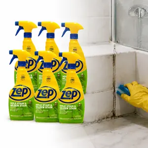ZEP 32 oz. Mold Stain and Mildew Stain Remover, Professional Mold & Mildew Stain Remover with Bleach, Heavy-Duty Cleaner for Bathrooms, Removes Stains from Grout, Tile, Tubs & Shower Doors, Whitens Surfaces, Not for Metal or Natural Stone.