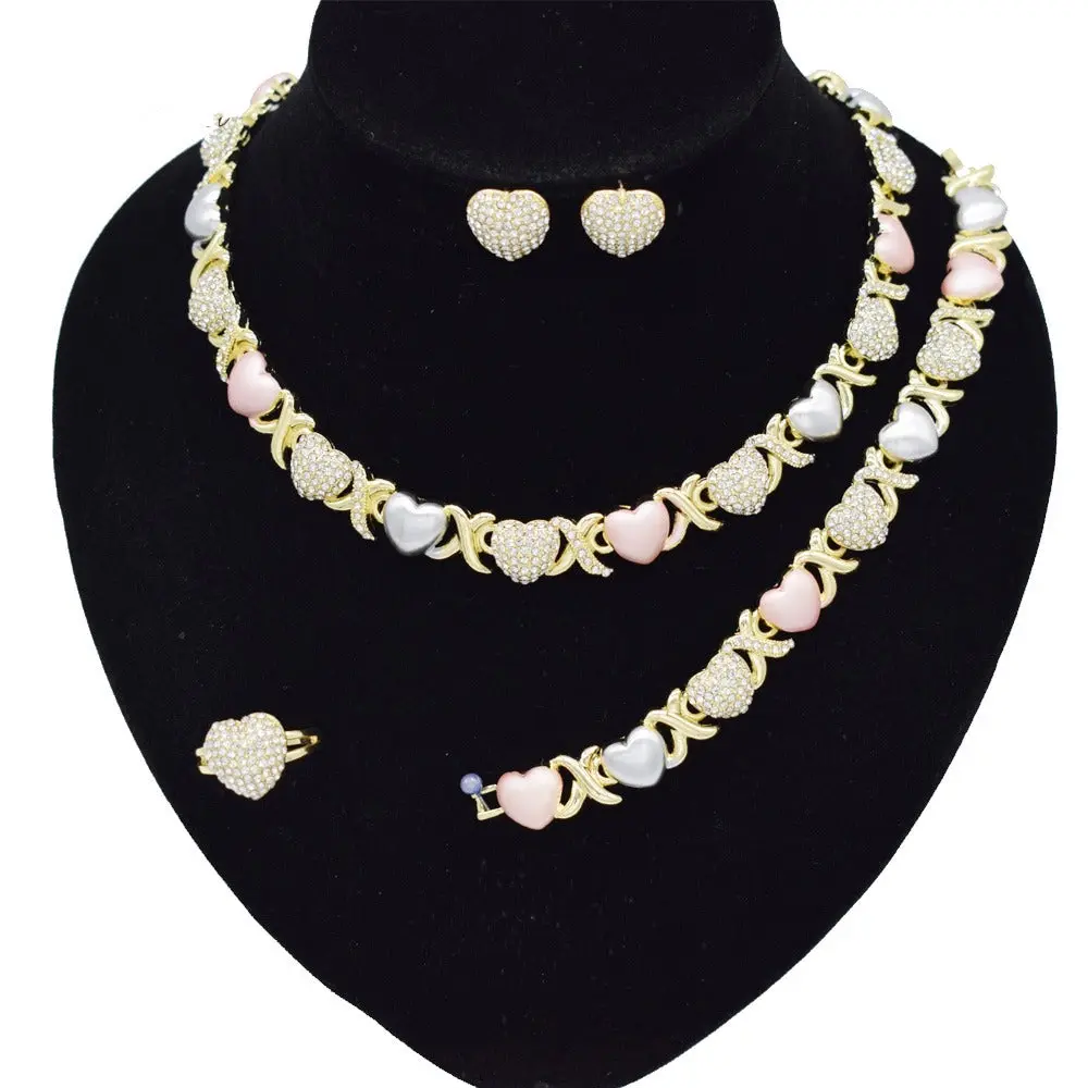 HUGS & KISSES #155 3-Color Gold-Plated Elegant Matching Jewelry Set, Fashion Costume Jewelry Set for Accessory Enthusiasts, Elegant Jewelry Set