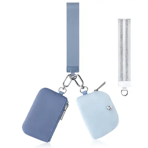 Babysun Preppy Women's Nylon Wristlet Set - Solid Soft Water-Resistant Foldable, 2 Detachable Pouches, Removable Wrist/Keychain Accessory, Anti-Theft Athletic Basic Luggage Bag Gift for Mom