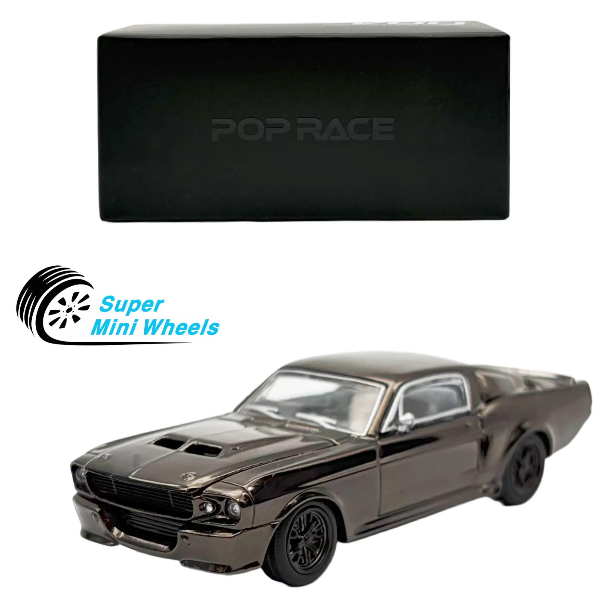 Pop Race 1:64 Shelby Mustang GT500 Dark Chrome - PRDC004