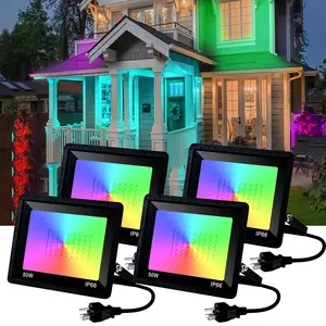 50W RGB LED Flood Light Waterproof IP65 Outdoor Color Changing Spotlight for Garden Party Stage Building Multifunctional Lighting 4 Packs