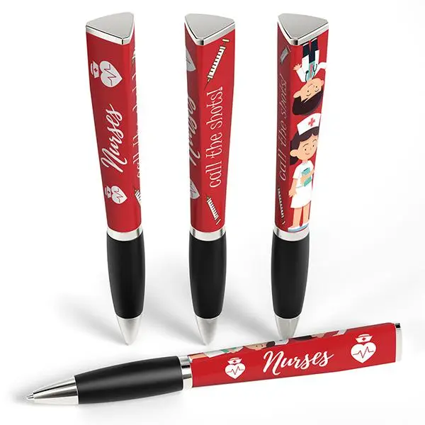 Imprinted Bold Stylish Twist-Action Pen - Medium Tip, Thoughtfully Designed Modern 360° Imprint, Triangular Colorful Barrel, Silver Accents, Single-Pack Office Stationery for Doctors to Show Appreciation