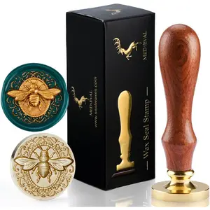 3D Embossed Bee Wax Seal Stamp Brass Head with Wooden Handle for Making Wax Seals for Wedding Invitation Envelop Gift Wrapping