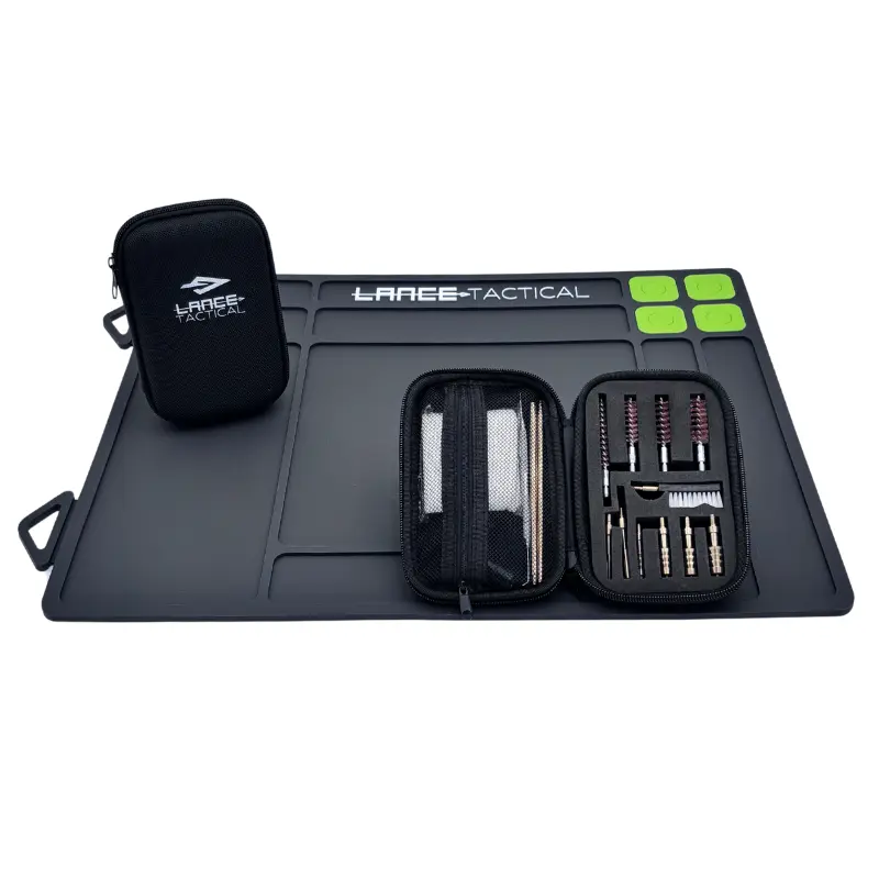 TacticalMat Cleaning Bundle - 20" x 16" Non-Porous Rubber Mat with Individual Compartments, 4 Magnetic Pads, Cleaning Tools for Various Gear
