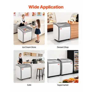 SummerWinsVEVOR Commercial Ice Cream Display Case, 5.4 Cu. ft Chest Freezer, -19 to 3 Temp Adjustable Mobile Top Deep Freezer with 2 Wire Baskets, 2 Sliding Glass Doors, Locking Casters LED Strip Lightingdealsforyoudays