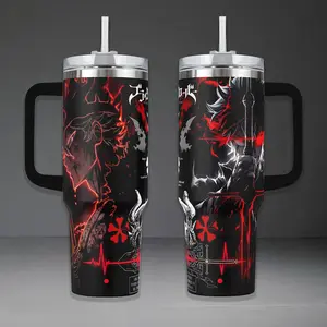 Asta Demon Form Tumbler, Black Clover Anti-Magic 40oz Cup with Handle, Black Bull Squad 20oz Stainless Steel Travel Mug, Anime Knight Gift, Asta Inspired Insulated Tumbler Featuring Epic Red Glow Design.