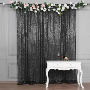 Black Sequin Backdrop Drape Curtain, Photo Booth Event Divider Panel - 8ftx8ft