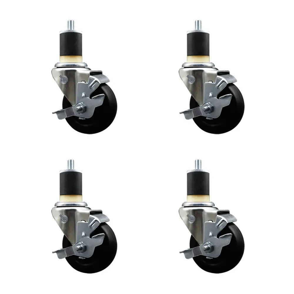 212 MAIN Heavy Duty Lockable Furniture Moving Wheels (Series #20, SCC-EX20S3514-HRS-TLB-178-4) - 4 with Top Lock Brakes, 3.5x1.25 in. Black Hard Rubber Swivel Expanding Stem Casters for Round/Square Tubes, 1.87 in. Stems, Knobs Included, 1140 lbs Capacity