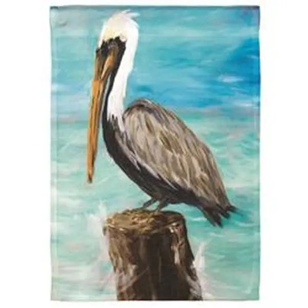 Artistic Flag Print Pelican On Post Decor Banner, Large 30x44 in, Durable Polyester, Light-Weight Home & Festive Party Backdrop, Glass