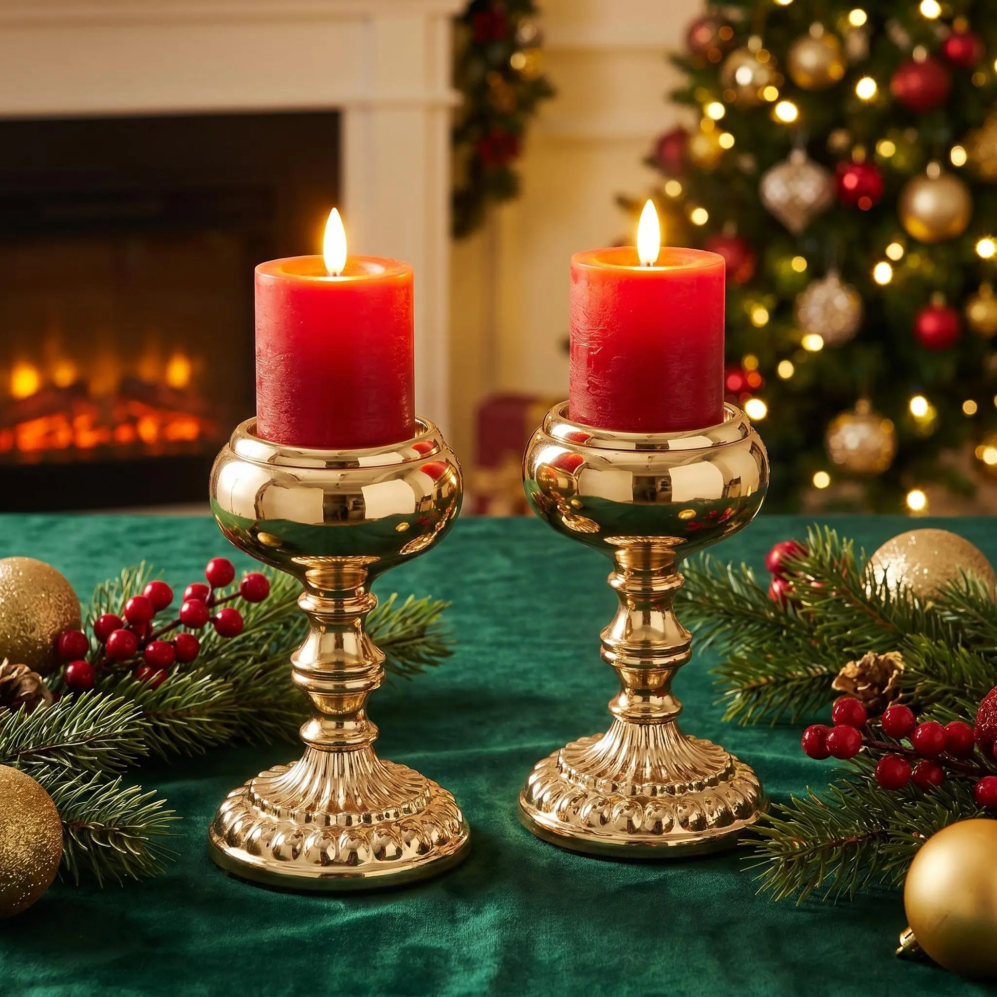 Vintage Gold Metal Candle Holder 2‑Pack All‑Metal Sturdy Candlestick for Christmas Halloween Dinner Party Home Table Decor Wedding Reception Centerpiece