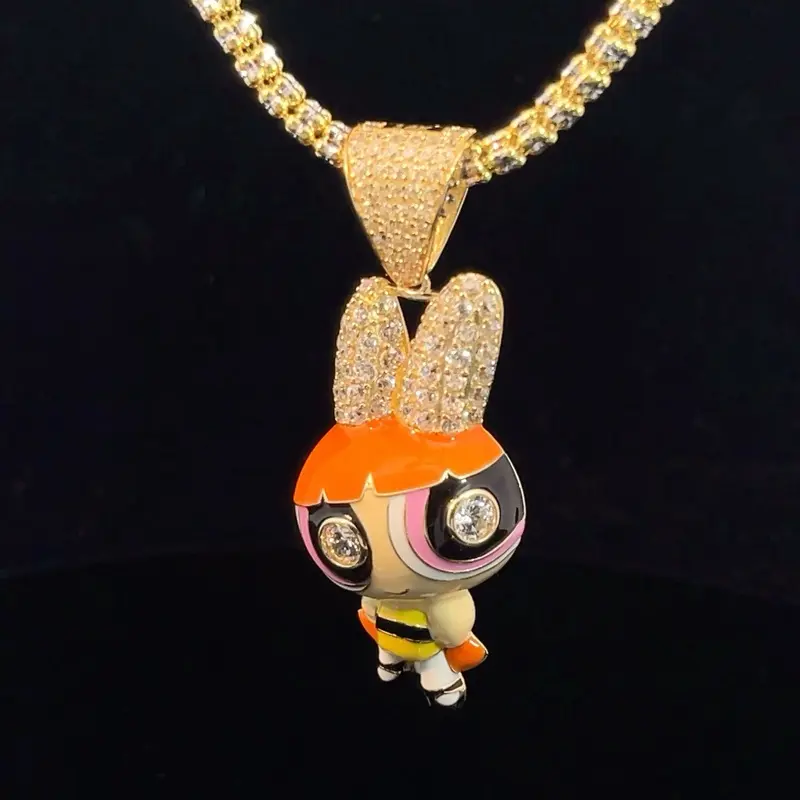 Powerpuff Girls 14KT Pendant with Blossom Design, Featuring Zirconias