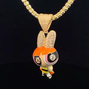 Powerpuff Girls 14KT Pendant with Blossom Design, Featuring Zirconias