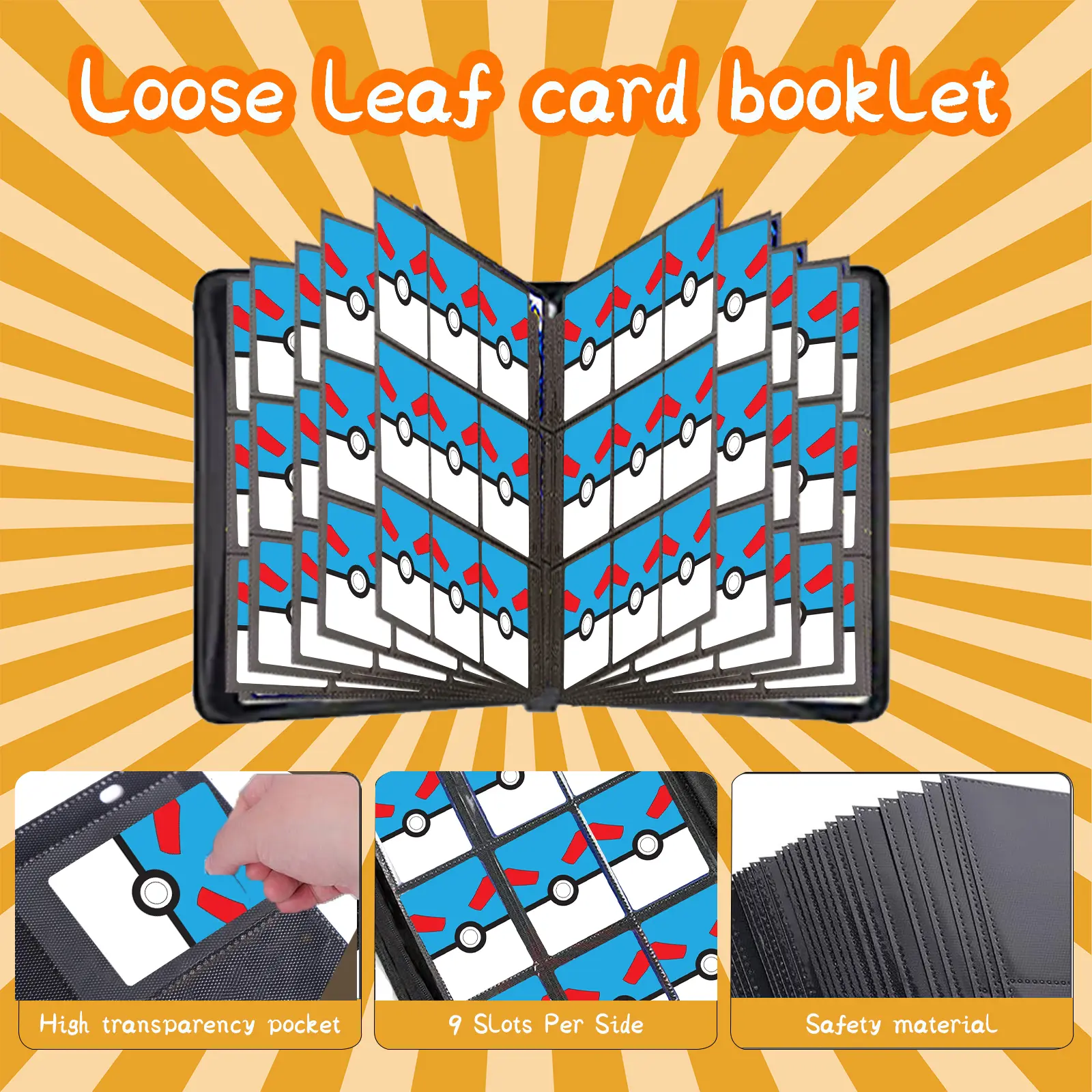 900-Pockets Double-Sided Trading Card Binder with Sleeve, for Pokmon,  Premium 9-Pocket PU Leather Collector's Album for MTG, TCG, Sports Cards,  Game Cards, Zippered, Waterproof Cover, Portable Carry Strap, 50 Removable  Sleeves -