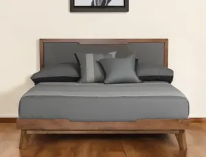 HomeRoots 486192 Gray & Brown Wood & Linen Queen Size Bed Frame
