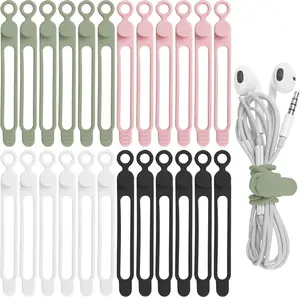 24Pcs Silicone Cable Straps Cord Organizer for Bundling Earphone Phone Charger Computer Cords Reusable Cable Ties Wire Organizer in Home Office Kitchen School 4