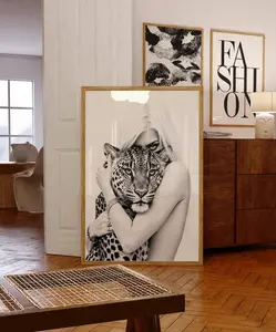 Luxury Print Vogue Aesthetic Elegant Model & Leopard Wall Art High Fashion Poster Modern Chic Girly Glamour Editorial Decor