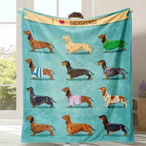 Dachshund Blanket Weiner Dog Blanket, Soft Blue Grey Mint Green Sausage Fleece Flannel Blanket Blue Cute Doxie Plush Blanket Dachshund Adults Women
