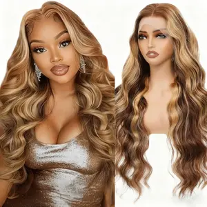 [Blend] Ombre Lace Front Wig 4/27 Highlight 13x4 Body Wave Pre Plucked With Baby Hair 180% Density Soft Realistic Feel Human Hair Wig For Women Premium Blend Human Hair Natural Fullness