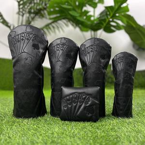 poker card design golf club head cover, 4 counts/set waterproof & durable golf club head cover, golf wedges accessories for hybrid drivers track wooden cover, golf bag