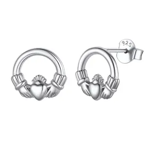 ChicSilver Celtic Claddagh Plain High Polished Irish Jewelry Daily Wedding 925 Sterling Silver Stud Earrings for Women