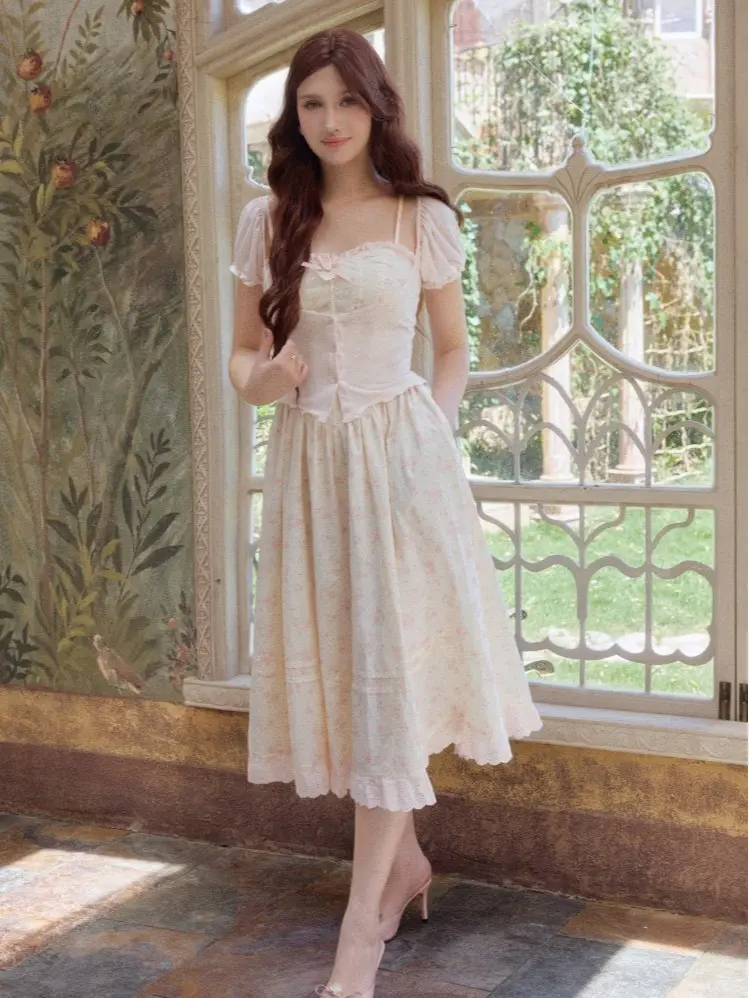 Women's Vintage Feminine Fitted Aesthetic Petal Corset Casual Dress