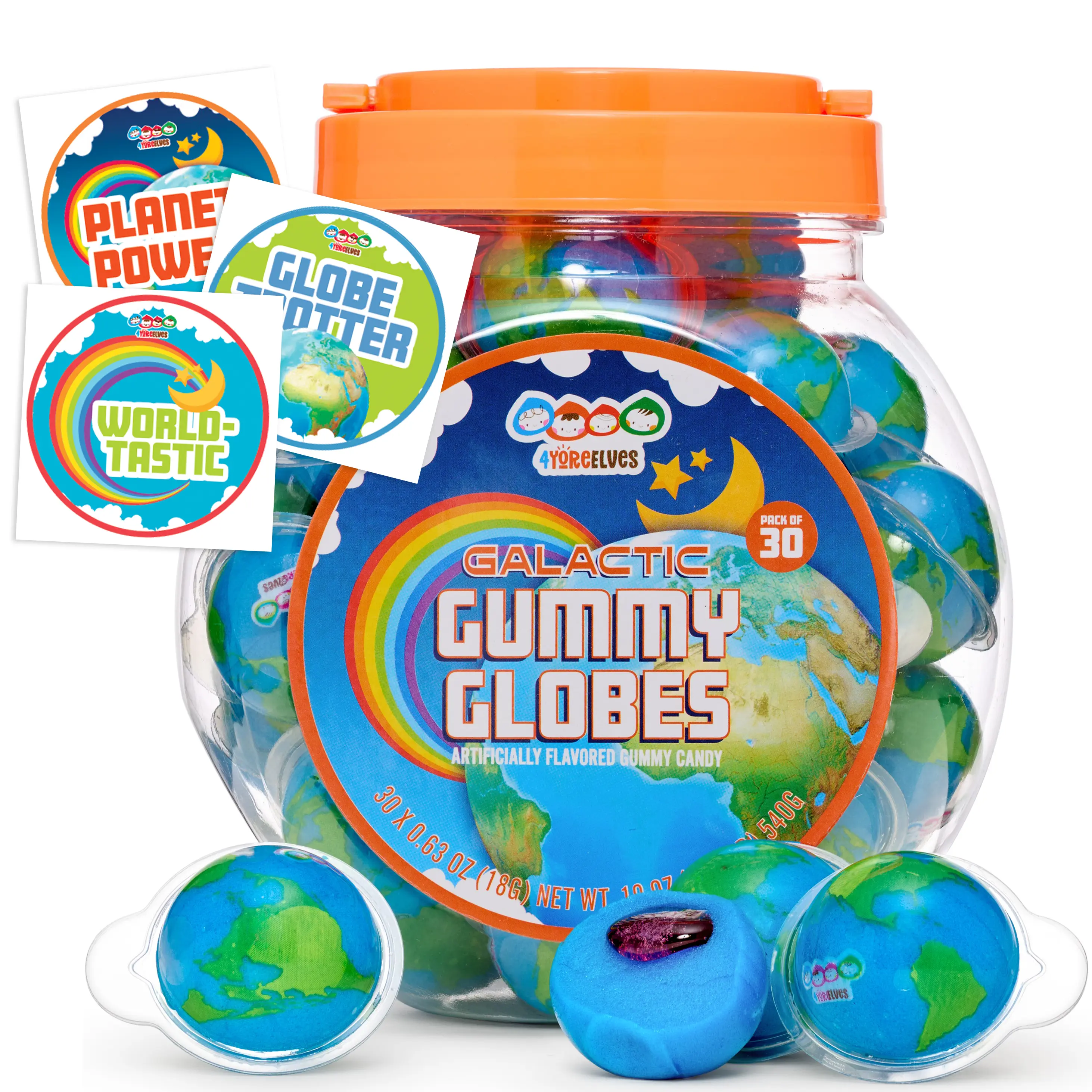 Planet Gummies 30 Pack, Viral Earth Candy with Jelly Filling, TikTok Fruity Gummy Balls