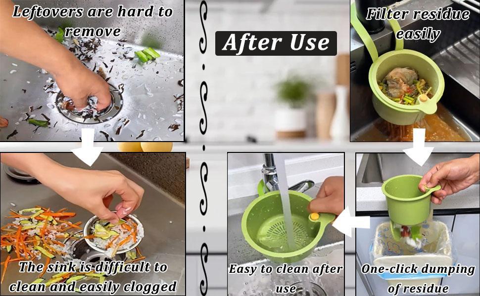 No More Touching Wet Food! Self-Cleaning Sink Strainer | Press-to-Dump Basket