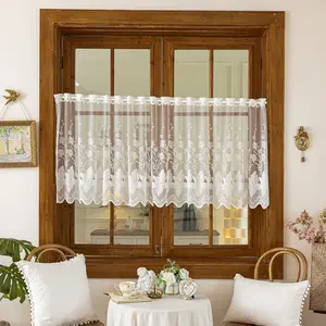Simple Farmhouse Embroidered Lace Window Curtain, Coffee Curtain Short Half Curtain American Door Curtain for Dining Room