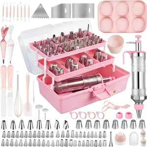 209 PCS Baking Supplies Cake Decorating Kit with Dessert Decorating Syringe Set, Storage Case, Piping Bags and Tips Set, Frosting Fondant Bakery Set for Beginners and Cake Lovers (Pink)