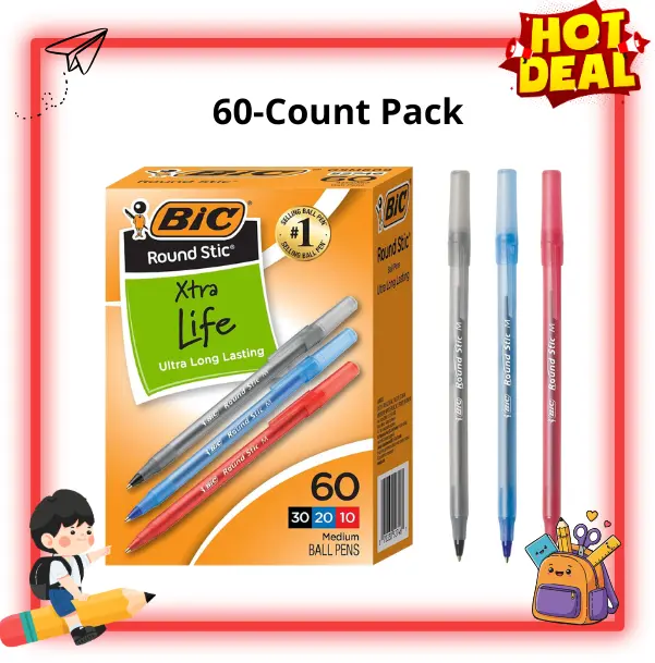 60 Pack Assorted Color Ballpoint Pens, Medium Point 1.0mm, Smooth Writing Pens, Comfortable Grip, Back to School Supplies for Students & Office
