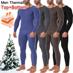 CATTIBOR Fleece Lined Men Thermal Underwear Set,Winter Round Neck Long Sleeve Top & Bottom, Long Johns Men Sleepwear For Indoor Outdoor