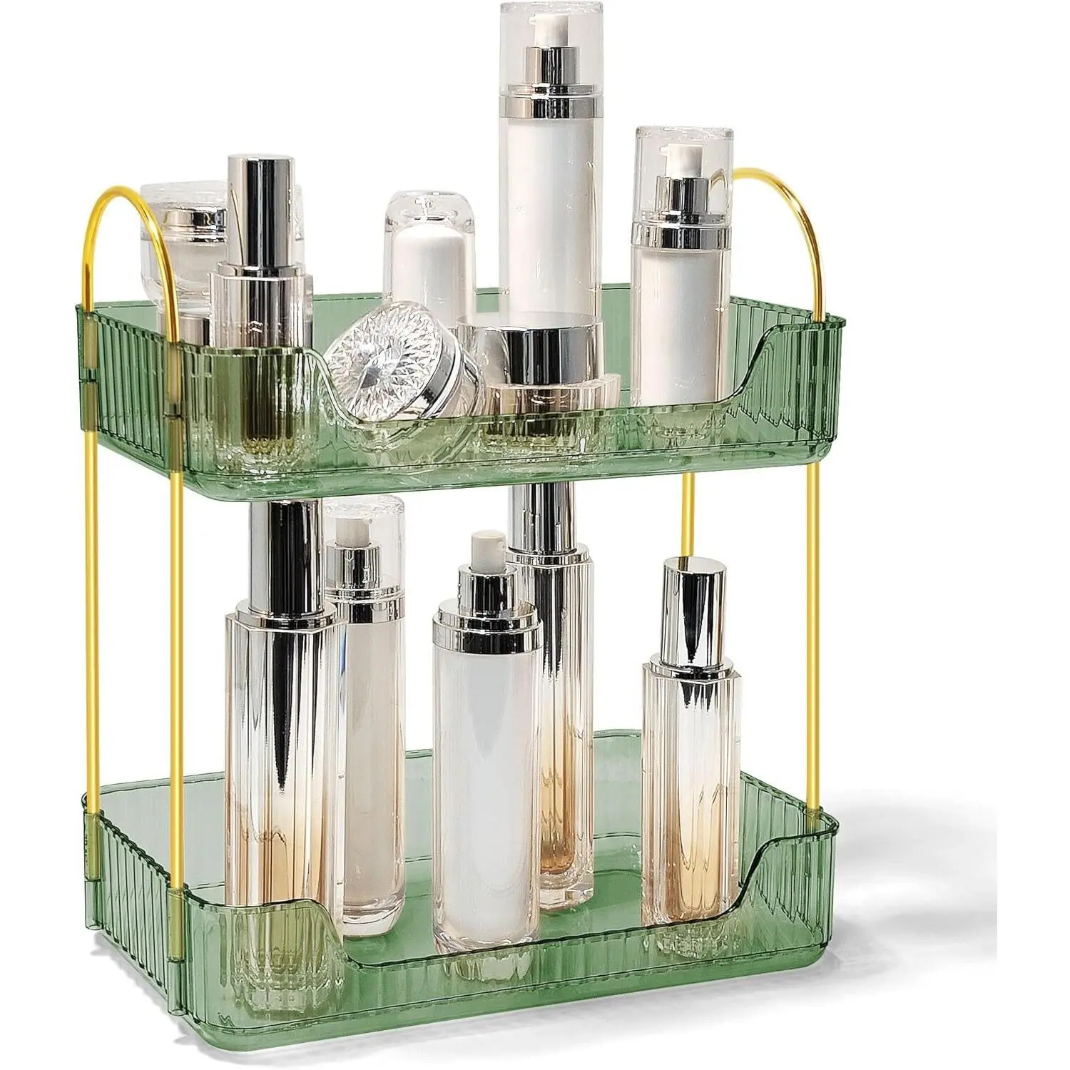 Bathroom Counter Organizer Countertop Storage Skincare Countertop Makeup Organizer Cosmetics Skincare Organizers Holder for Perfume-Green-Golden Pole Boxes