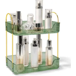 Bathroom Counter Organizer Countertop Storage Skincare Countertop Makeup Organizer Cosmetics Skincare Organizers Holder for Perfume-Green-Golden Pole Boxes