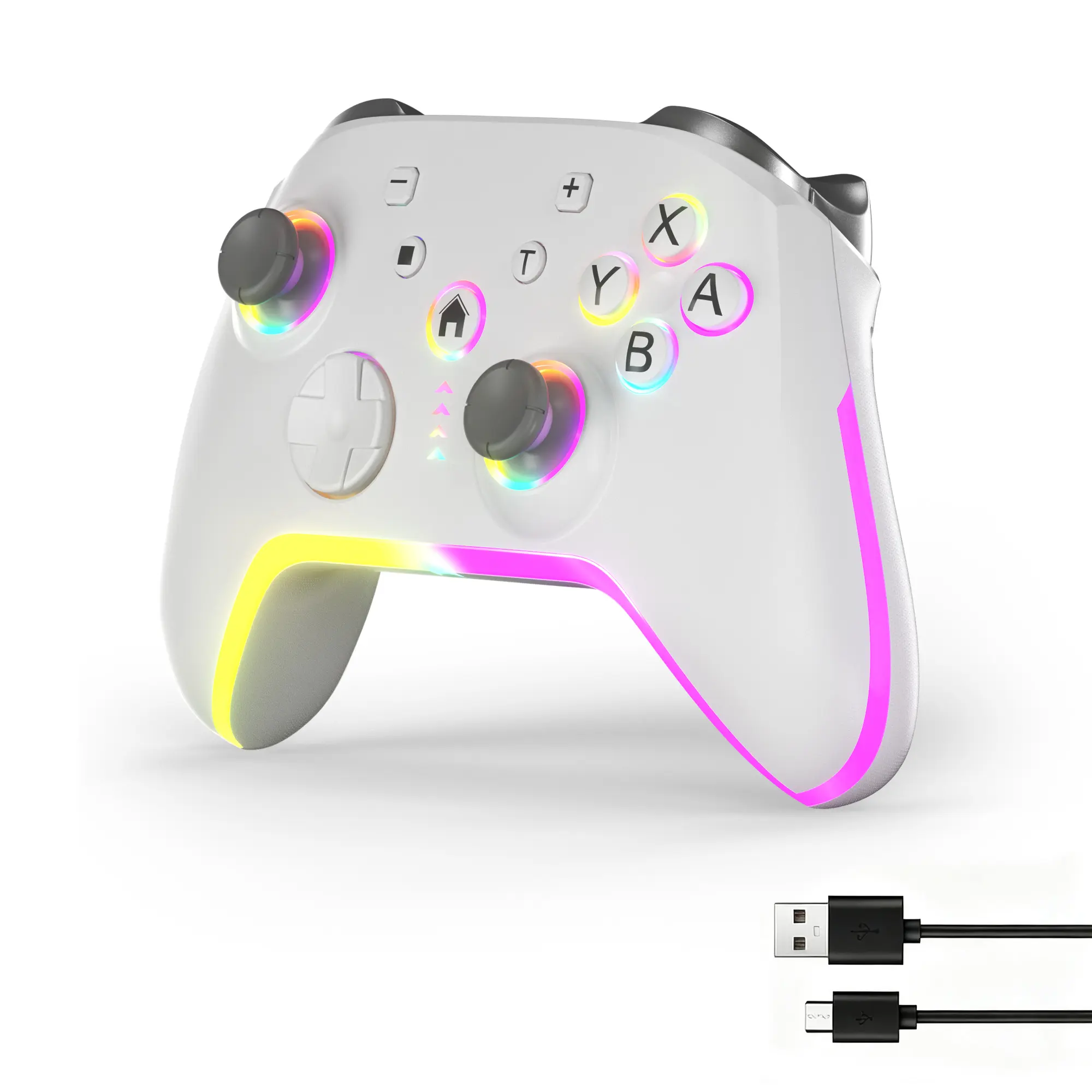 Wireless Pro Controller for Switch/Switch 2/Lite/OLED/PC & Android/iOS, Gamepad with 7 Color-Changing RGB Lighting/Dual Vibration/6-Axis Gyroscope/Turbo, 6-axis  Ergonomically Designed Precise effect Joystick, controller grips Accessories, Console, Cable