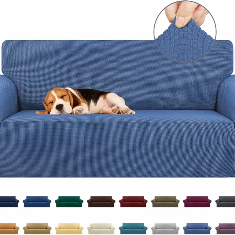 KEKUOU Stretch Loveseat Sofa Cover Slipcover,Couch Covers for 2 Cushion Couch Sofa (55"-78") Furniture Protector Sofa with Elastic Bottom for Kids,Dog. Jacquard Small Checked (Medium,Riverside)