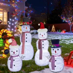Classic Christmas Snowman Decoration, Large 120cm & Small 60cm PVC Snowmen, LED Lights, Indoor Outdoor Use, Family Design