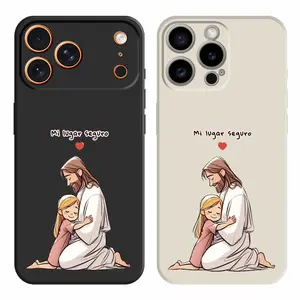 Safe Embrace Pattern Phone Cases For iPhone 17 Pro Max 17Air 16 Plus 16e 15 14 13 12 11 Shockproof TPU Soft Liquid Silicone Casing Cover With Lanyard Button