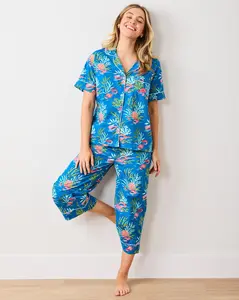Coral & Conch - Short Sleeve Top & Cropped Pants Set - Ocean Breeze