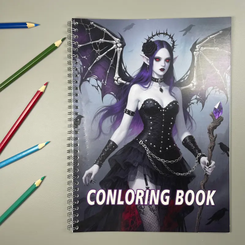 Gothic Coloring Book for Kids - Mysterious Character Designs, Bat Wings, Amethyst Staff, Dark Fantastical Atmosphere, Immersive Gothic Culture Experience, Coloring Books
