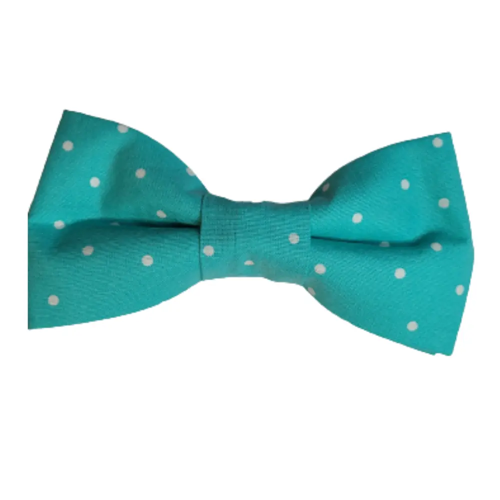 Teal and White Polka Dot Teen Boys Cotton Bow Tie Cotton