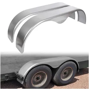 KQQIO 2Pcs Cold Rolled Steel Tandem Trailer Fenders - Teardrop Shape Welded Mount Pair, Double Axle Debris Guard for 13-15 Inch Wheels, 66.5x9x18.37" Enclosed Trailer Accessory