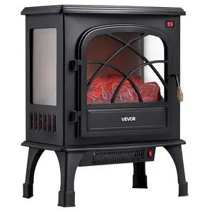VEVOR 25.5inch Freestanding Fireplaces, 1500W 5120BTU Portable Electric Fireplace Stove Heater, with Overheating Protection, Adjustable Flames, Timer, Remote, for Living Room, Bedroom, Black