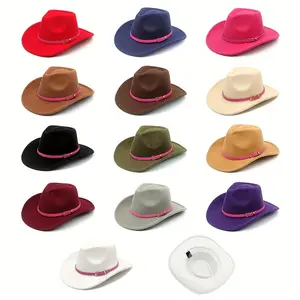 Trendy Cowboy Cowgirl Western Felt Hat with Pink Band Buckle | Rodeo Party Outfit | Country Concert Festival Fashion Accessory | Bachelorette Party Hat | Adjustable Size | Unisex Ranch Rodeo Style Cap for Men Women Teens | Stylish Costume Dress Up Hat