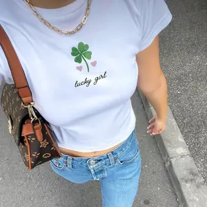 Cute St Patrick's Day Baby Tee Lucky Green Shamrock Painted Coquette Vintage Aesthetic Baby Tee St Paddys Day y2k Baby Tee Lucky Girl