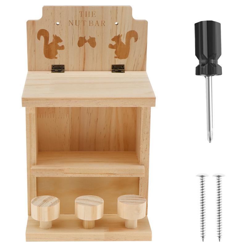 Wooden Squirrel Feeder Large Squirrel Feeders for Outside Cute Squirrel House Sturdy Squirrel Feeder Enduring Squirrel Feeders Decorative Squirrel House for Corn