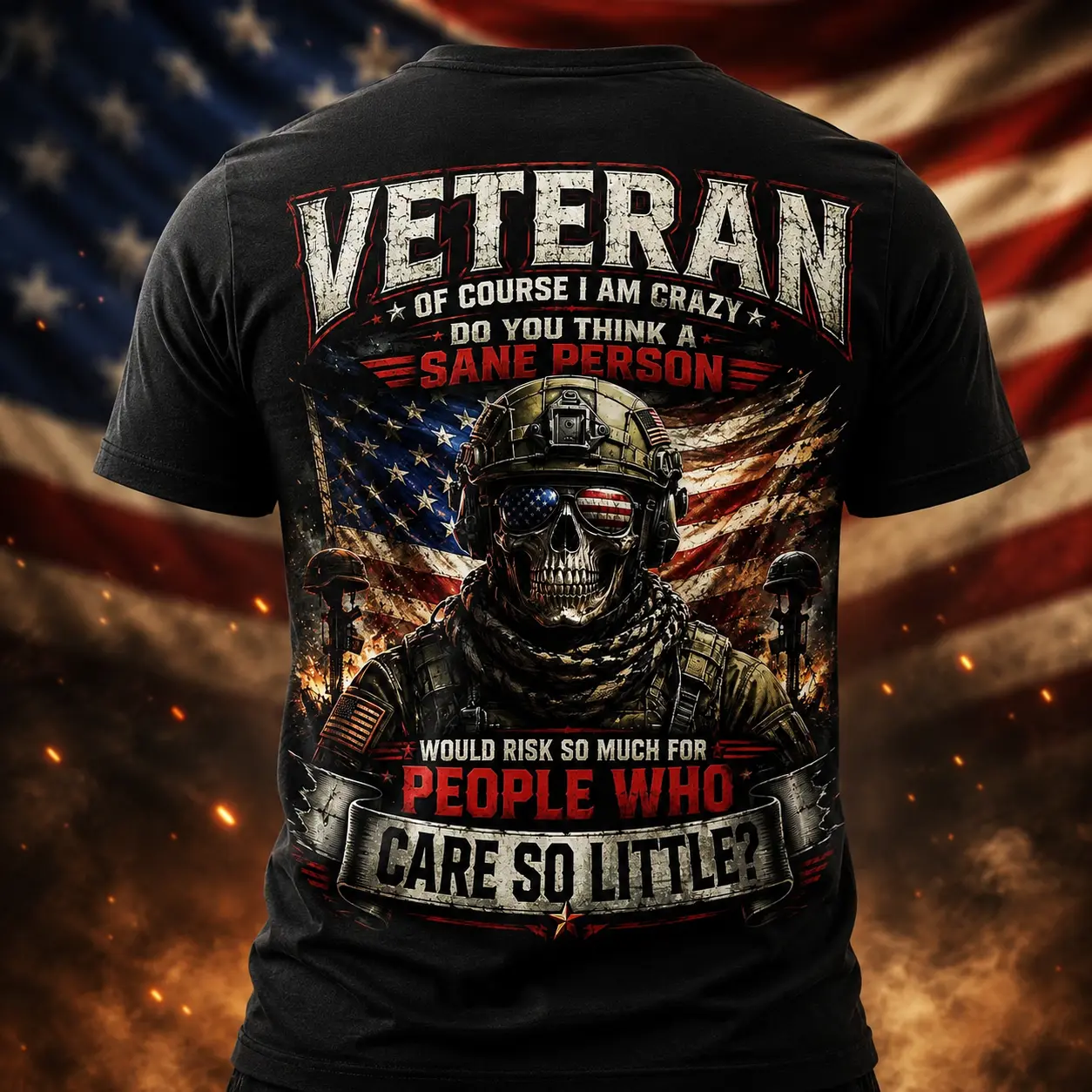 Bold Veteran Graphic T-Shirt, Military Pride Skull Tee, Unisex Patriotic Shirt