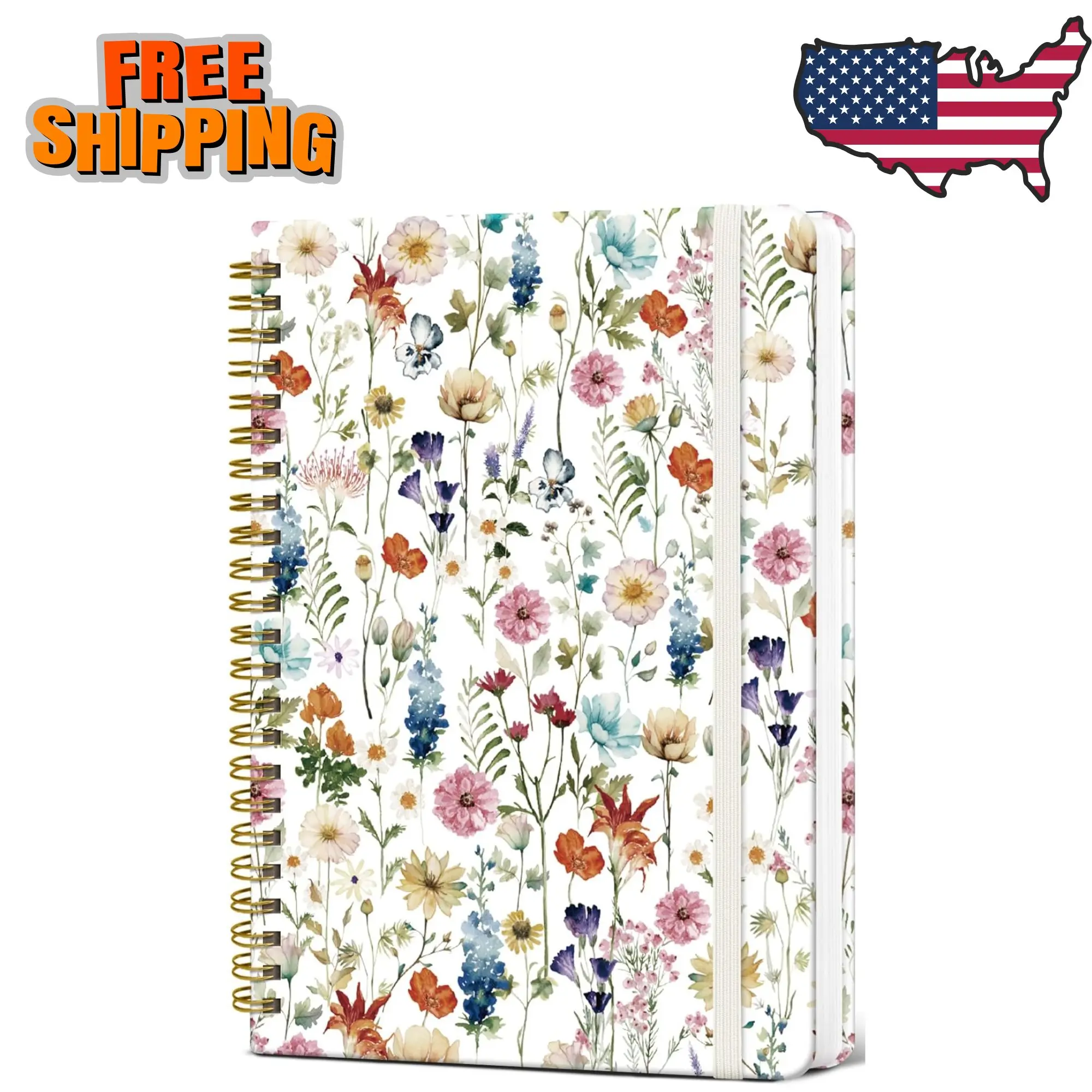Spiral Journal Notebook for Women, Pretty Hardcover Lined Notebook for Work & Note Taking 140 Pages, 5.8"x8.3", Floral
