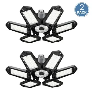 2 Pack LED Garage Lights, 100W 10000lm Deformable Garage Ceiling Light Shop Light, Heavy-Duty Work Light with Motion Sensor