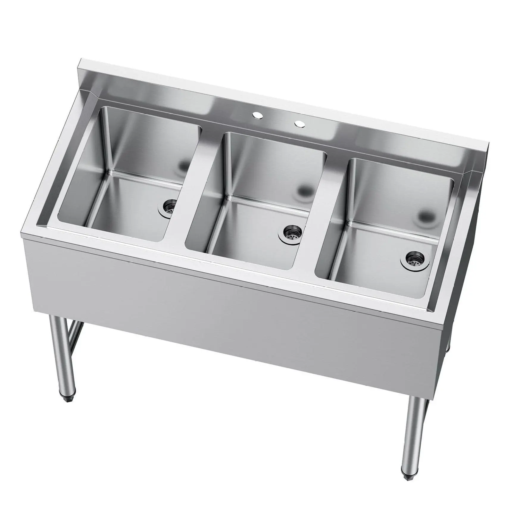 3 Compartment Sink, 18 Gauge 304 Stainless Steel - 10x14x10 Inch Bowls, Commercial Kitchen Sink with Backsplash - Restaurant, Food Truck, Home Use 38.5x18.5 inch